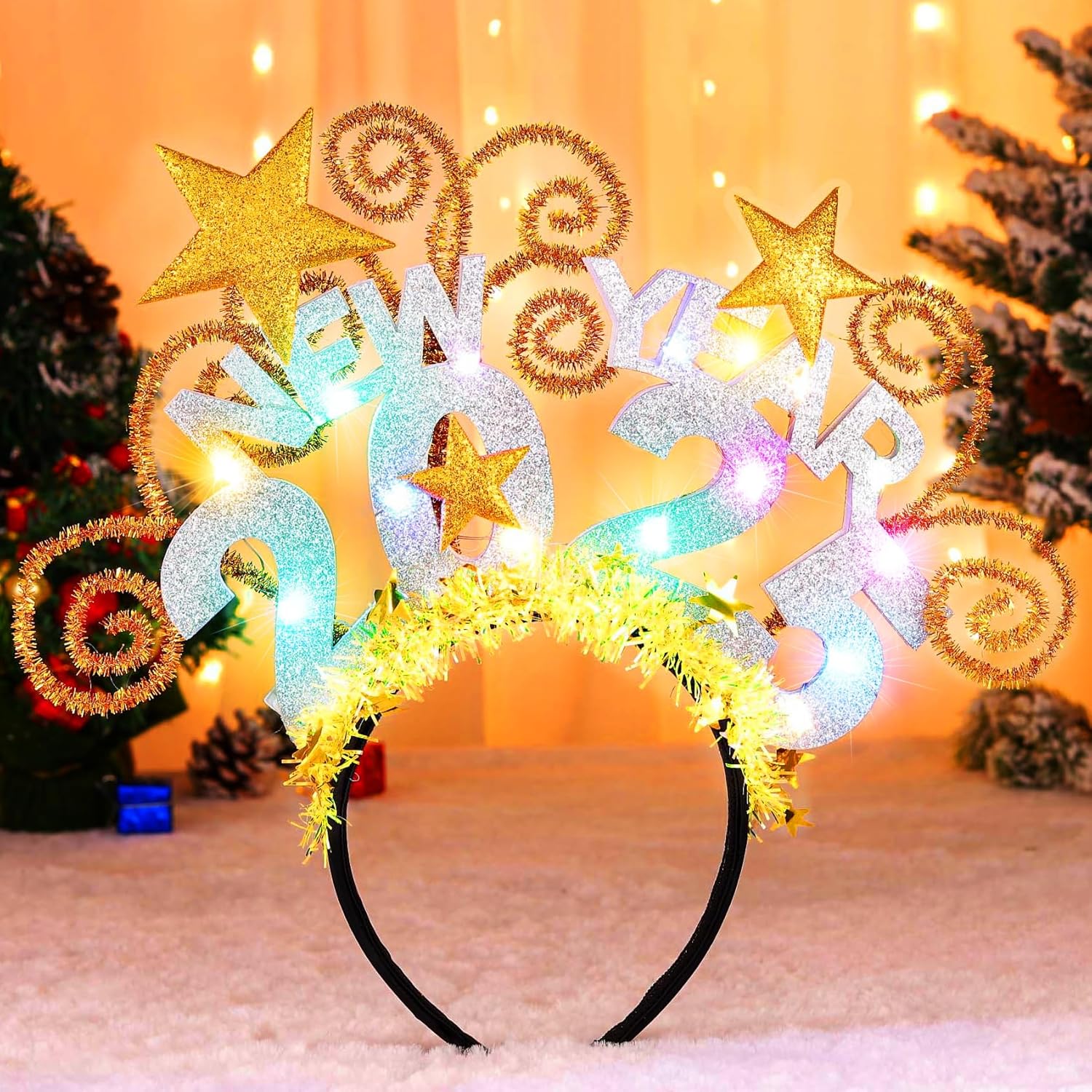 Serre-tête lumineux « Happy New Year » à LED : le bandeau à paillettes idéal pour les femmes qui célèbrent en beauté