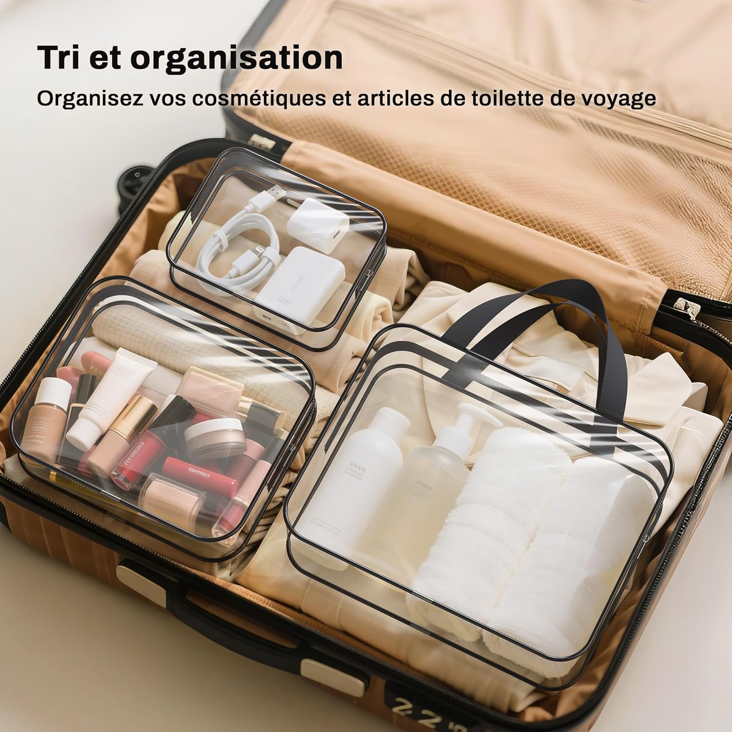 Trousse de toilette transparente 3PCS : le kit de voyage idéal pour femmes et hommes en avion – Image 6