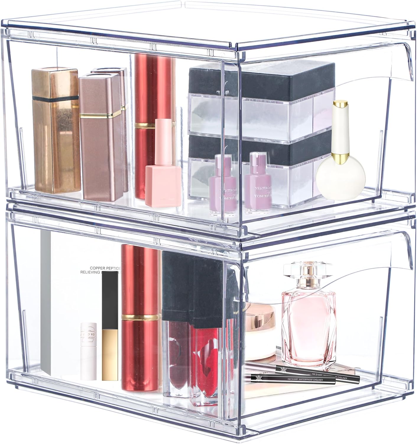 Organisateur de rangement de maquillage : lot de 2 tiroirs transparents pour une salle de bain toujours ordonnée