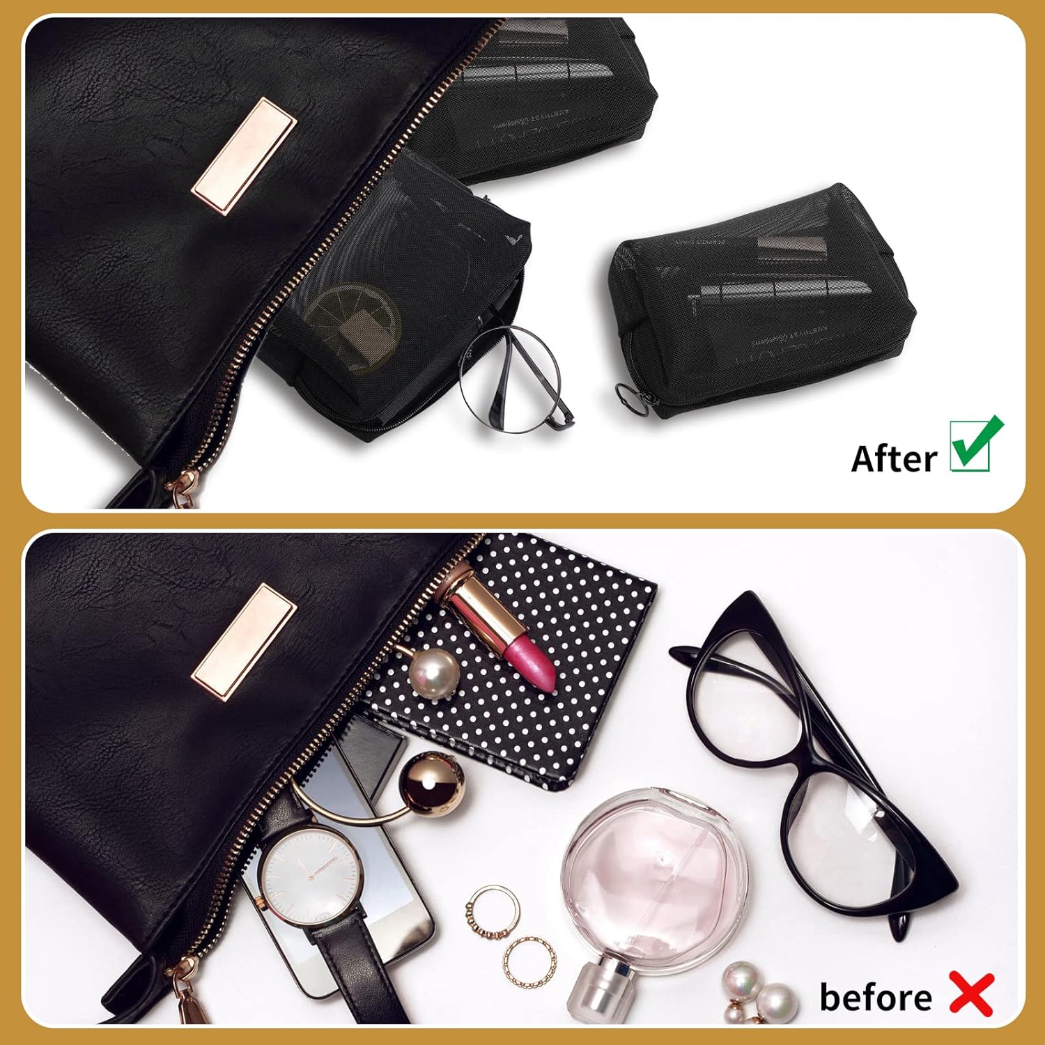 Pochette à fermeture éclair : 3 pièces de sacs cosmétiques en mesh pour femmes, idéale pour organiser vos essentiels de beauté en voyage – Image 4