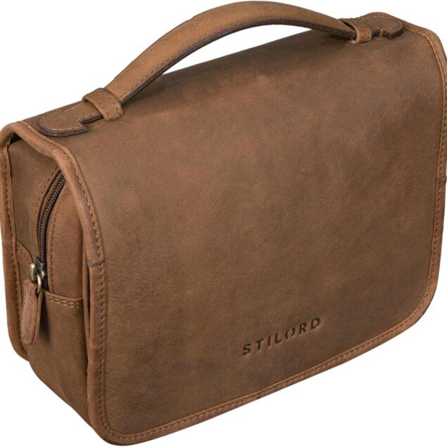 Trousse de Toilette en Cuir Vintage Marron Élégante