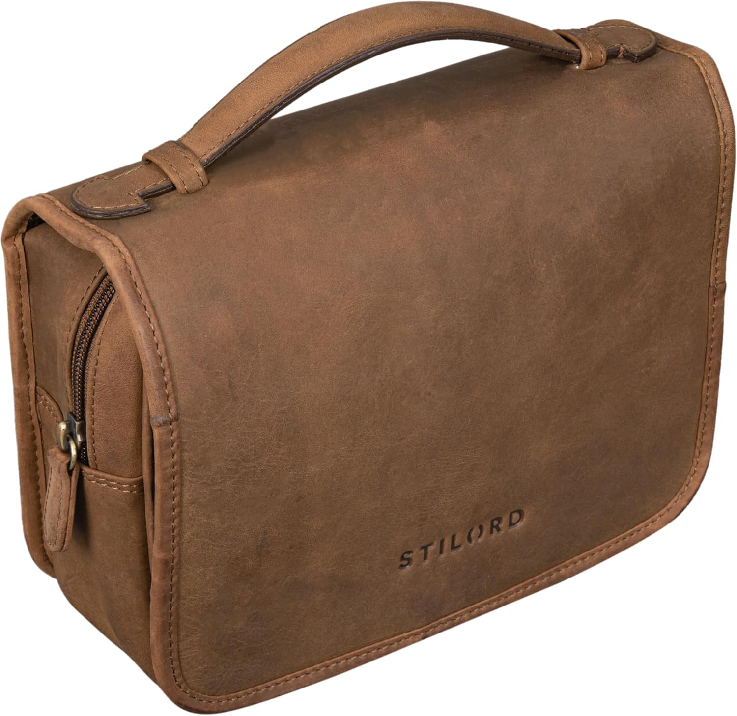 Trousse de Toilette en Cuir Vintage Marron Élégante