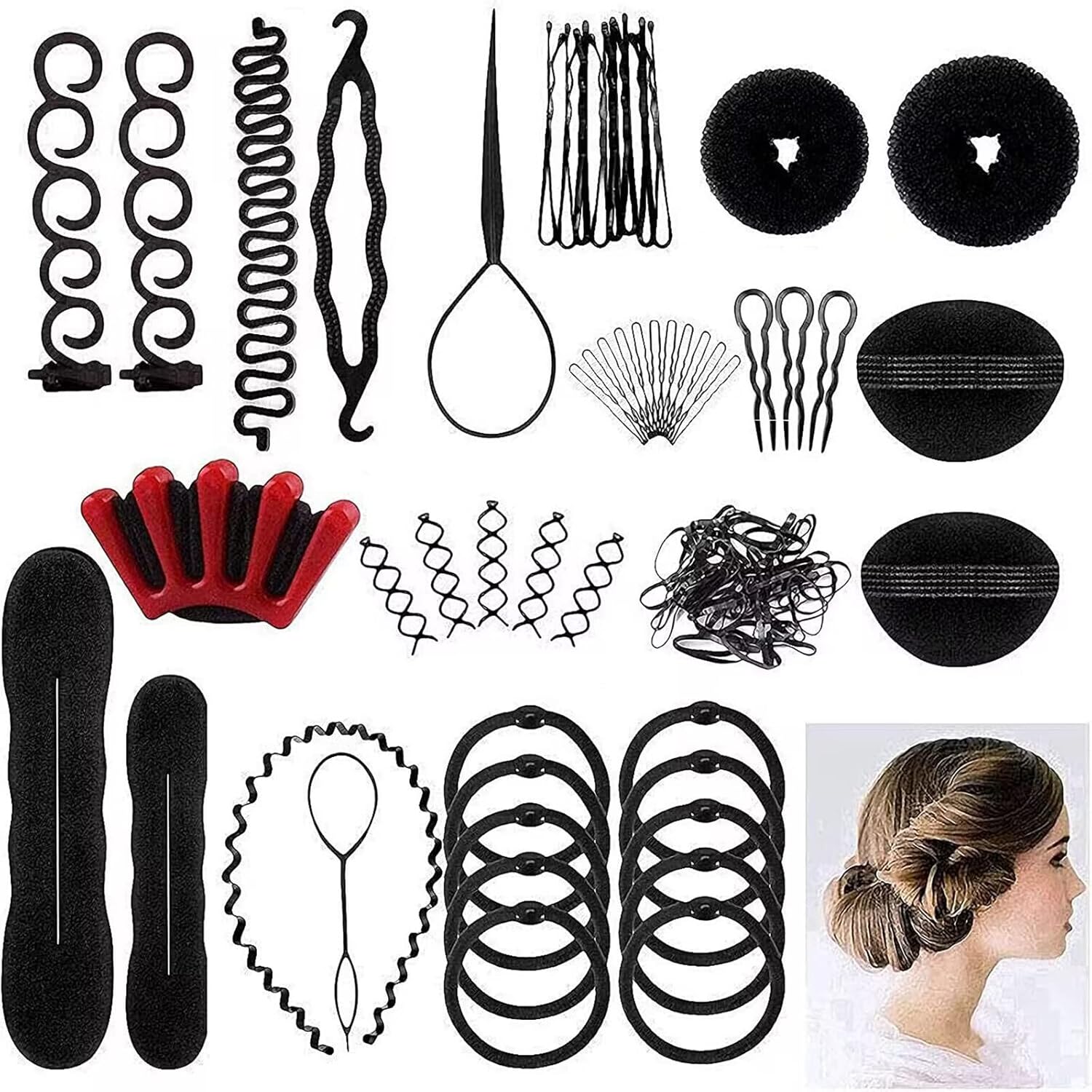 Outils de coiffure : kit de 25 styles pour femmes et filles, idéal pour les débutants