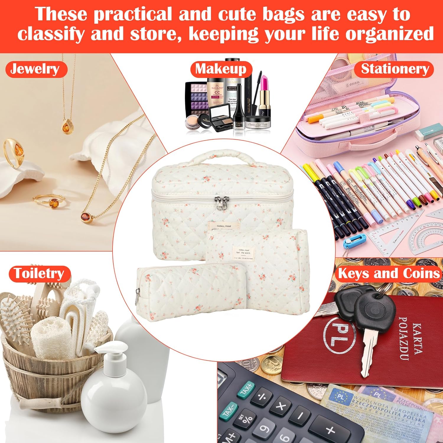 Trousse de toilette femme : lot de 3 trousses florales pratiques pour un voyage organisé et stylé – Image 4
