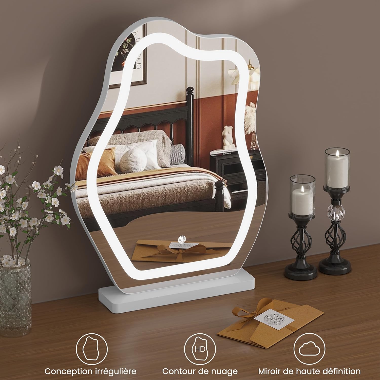 Miroir coiffeuse LED pour femmes : sublimez votre routine beauté avec 3 niveaux d'éclairage et luminosité réglable – Image 7