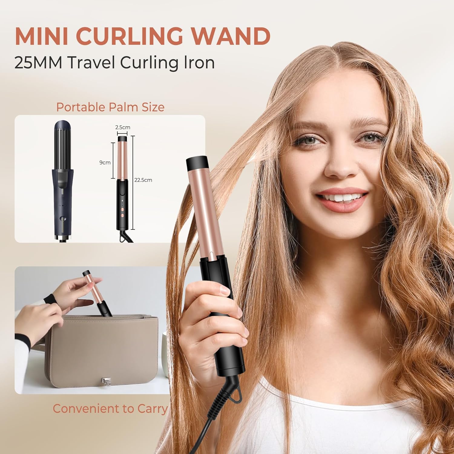 Mini fer à boucler pour cheveux court : boucleur de voyage 25 mm avec sac de rangement et température réglable pour des boucles élégantes en toute simplicité – Image 2
