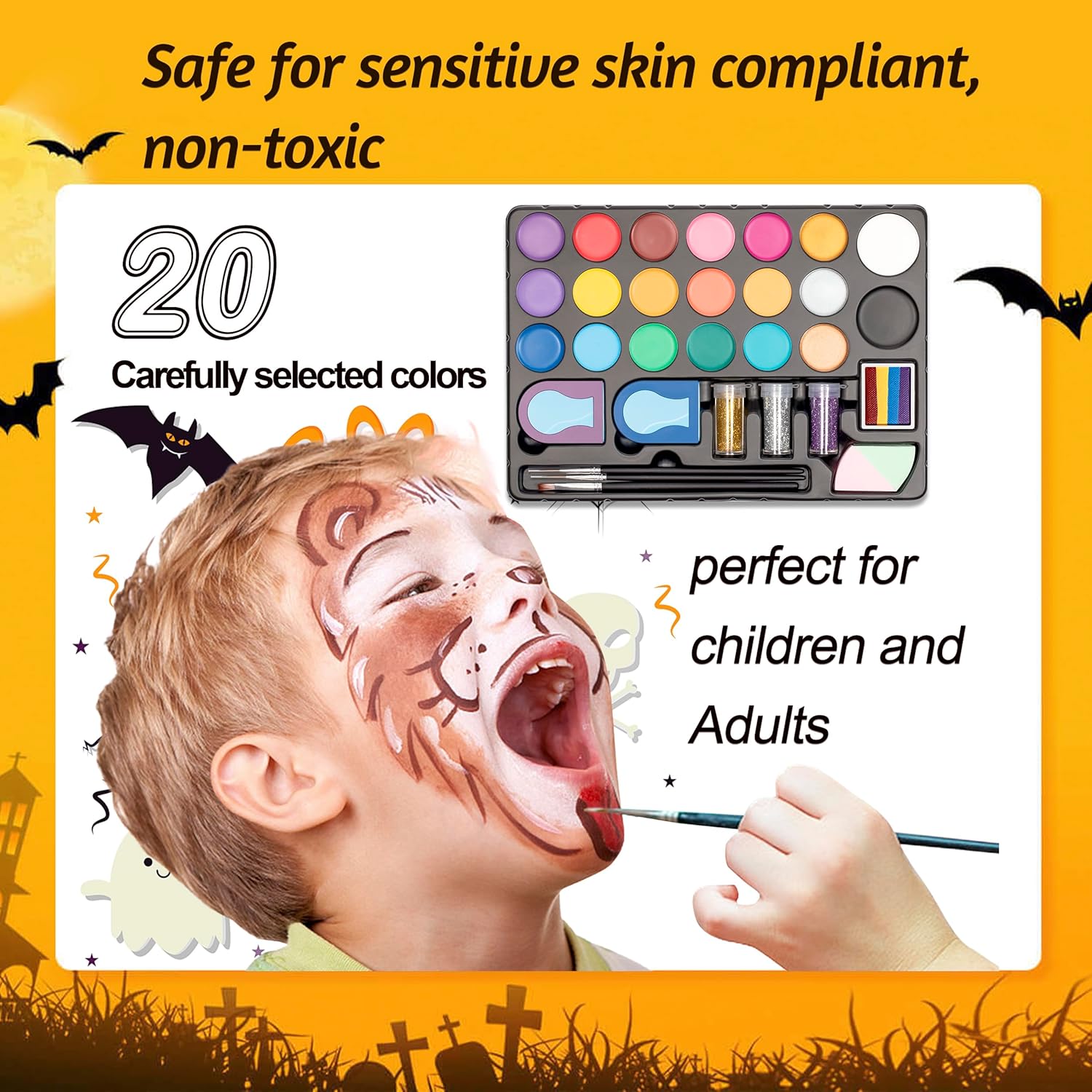 Kit de peinture faciale pour enfants : 20 couleurs perlées sûres pour des créations artistiques amusantes – Image 5