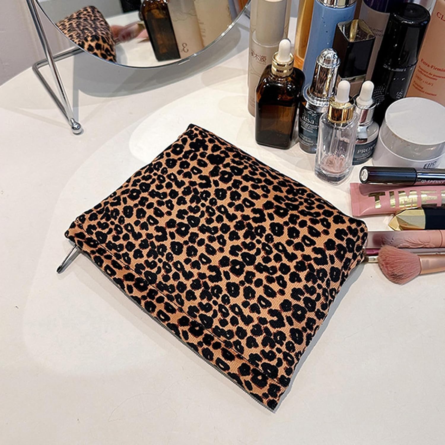 Trousse de maquillage élégante : pour femmes et filles, grande capacité et style imprimé léopard – Image 3