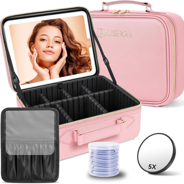 Trousse de maquillage pour les passionnées de beauté : un miroir LED et des compartiments réglables pour un rangement optimal