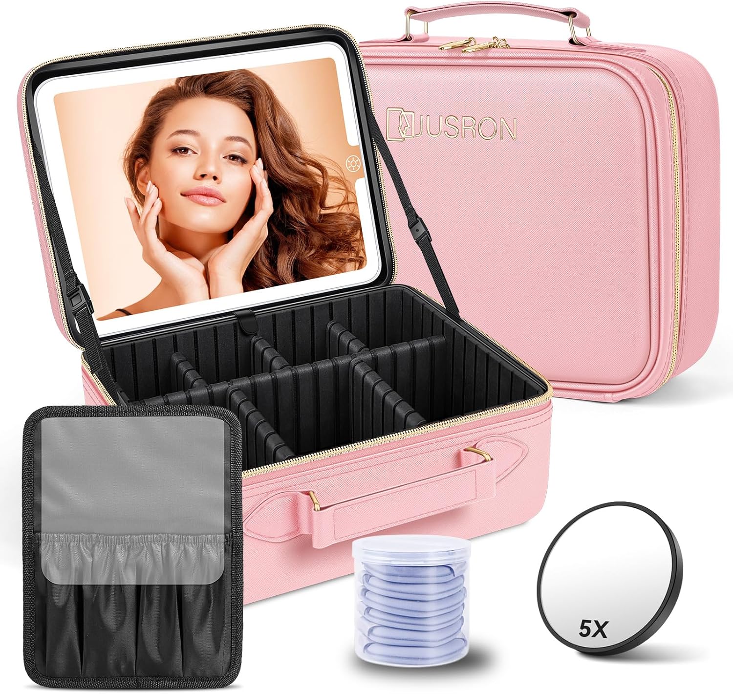 Trousse de maquillage pour les passionnées de beauté : un miroir LED et des compartiments réglables pour un rangement optimal