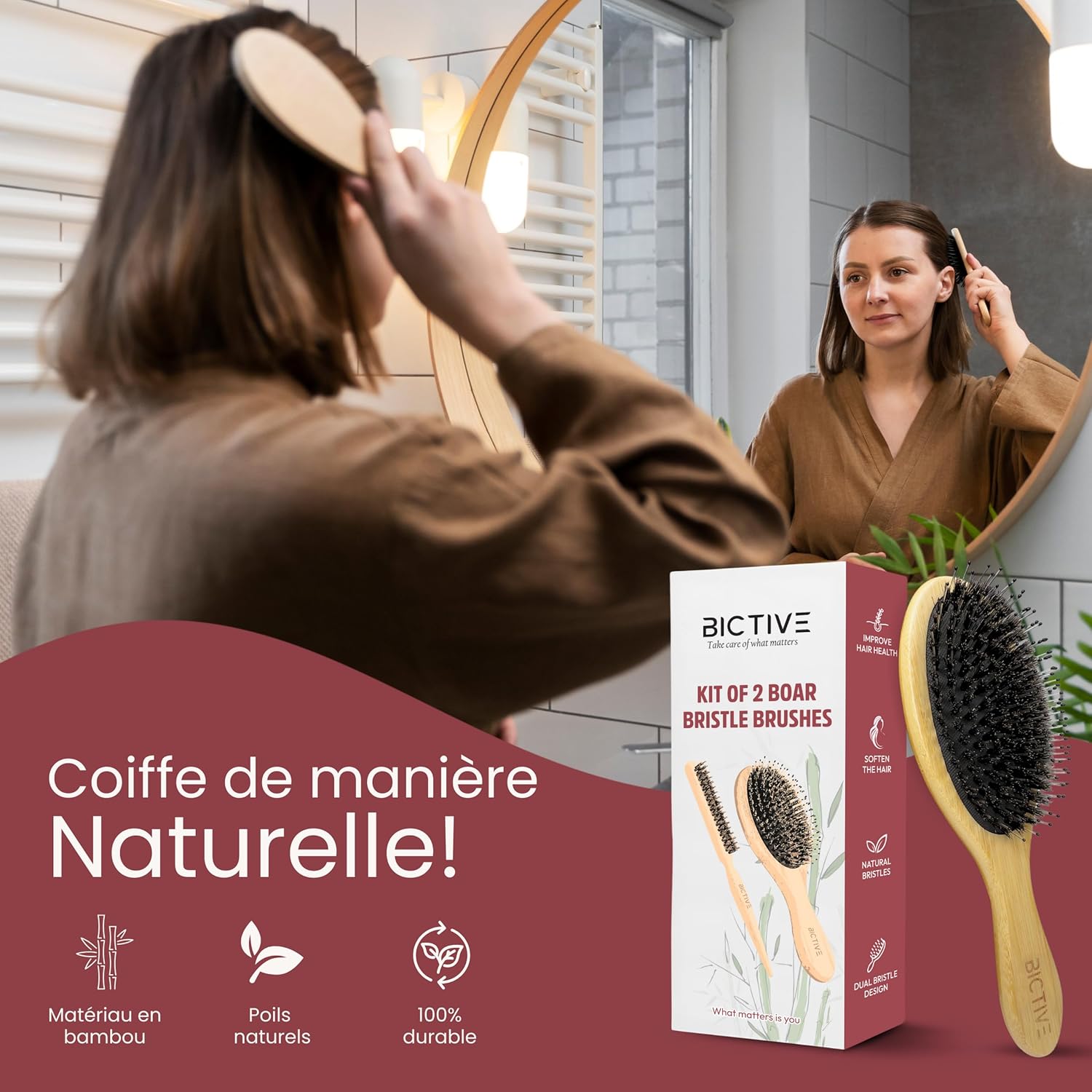 Brosses cheveux poils de sanglier : kit idéal pour femmes et hommes avec cheveux fins et fragiles – Image 7