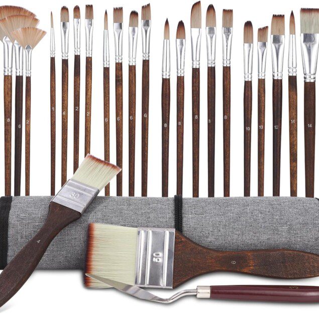 Pinceaux de peinture acrylique professionnels : 25 pièces pour artistes passionnés, idéaux pour acrylique, aquarelle, gouache et huile