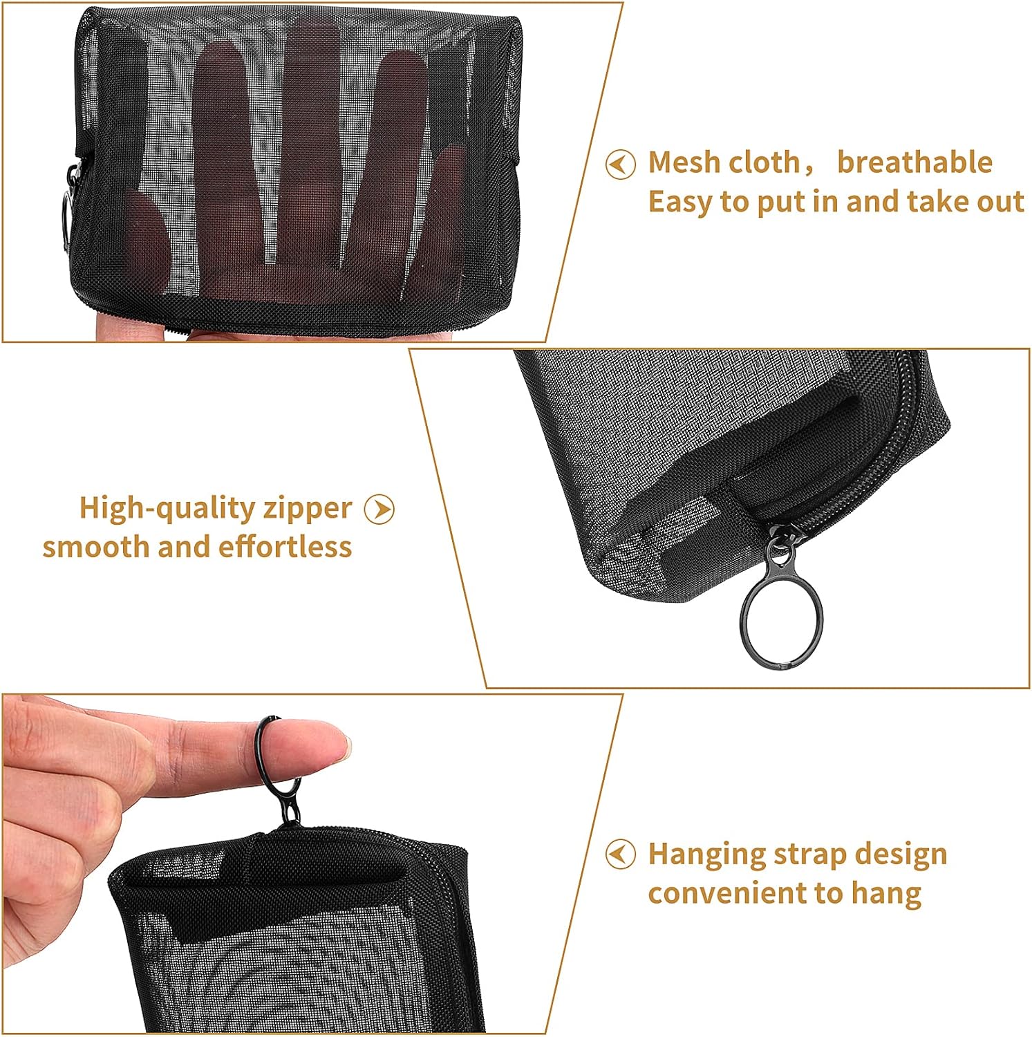 Pochette à fermeture éclair : 3 pièces de sacs cosmétiques en mesh pour femmes, idéale pour organiser vos essentiels de beauté en voyage – Image 3