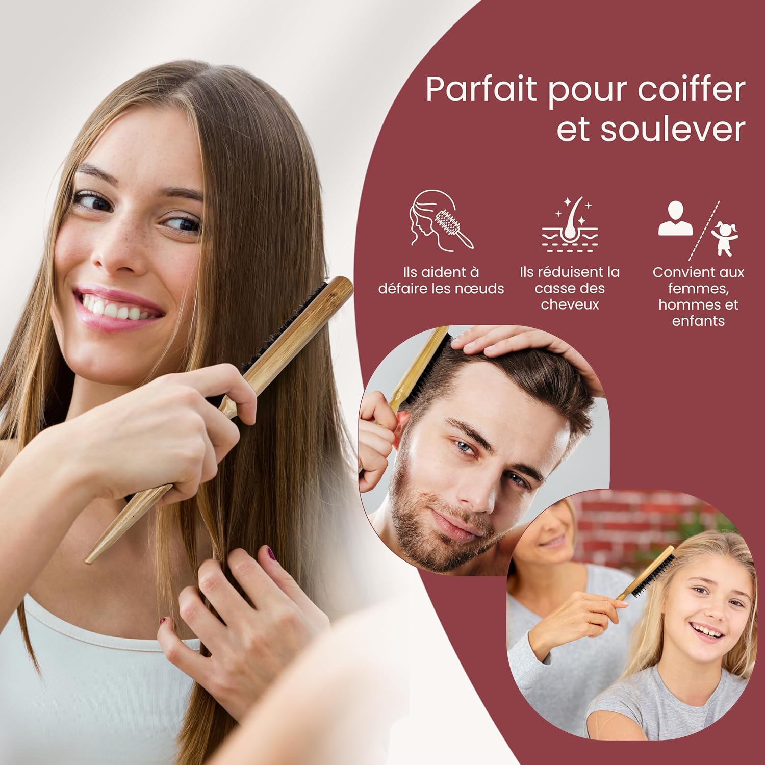 Brosses cheveux poils de sanglier : kit idéal pour femmes et hommes avec cheveux fins et fragiles – Image 6
