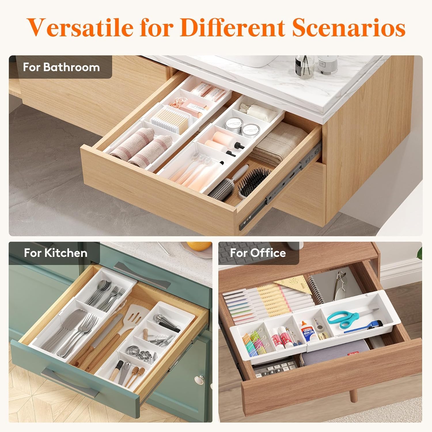 Organisateur de tiroirs réglable pour coiffeuse et cuisine : optimisez votre espace avec style – Image 8