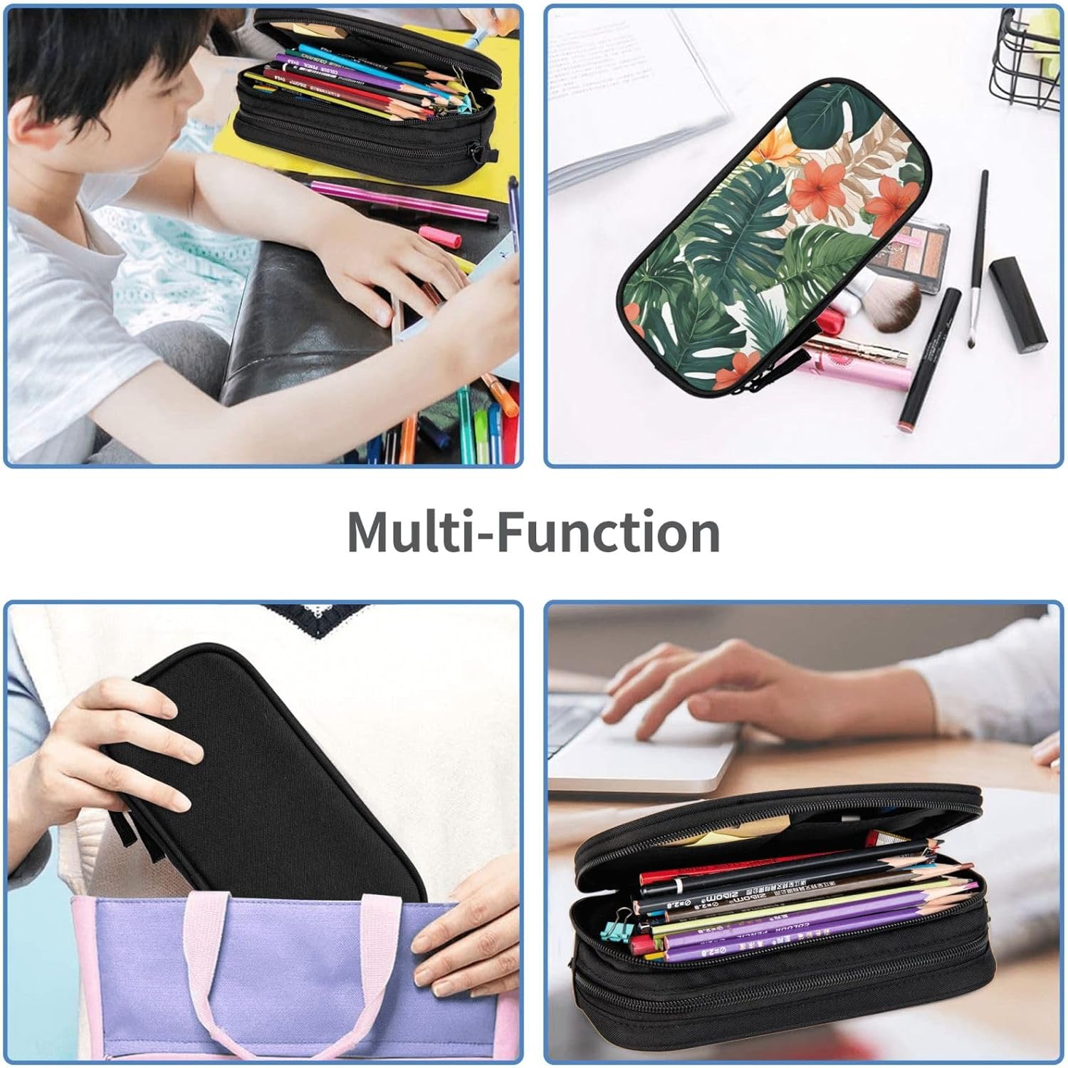 Trousse à crayons tropicale : la solution idéale pour étudiants et passionnés de beauté Découvrez notre trousse à crayons double couche avec fermeture éclair, en tissu durable et au motif élégant de feuilles de palmier, parfaite pour organiser vos fournitures scolaires ou vos produits de beauté. – Image 7