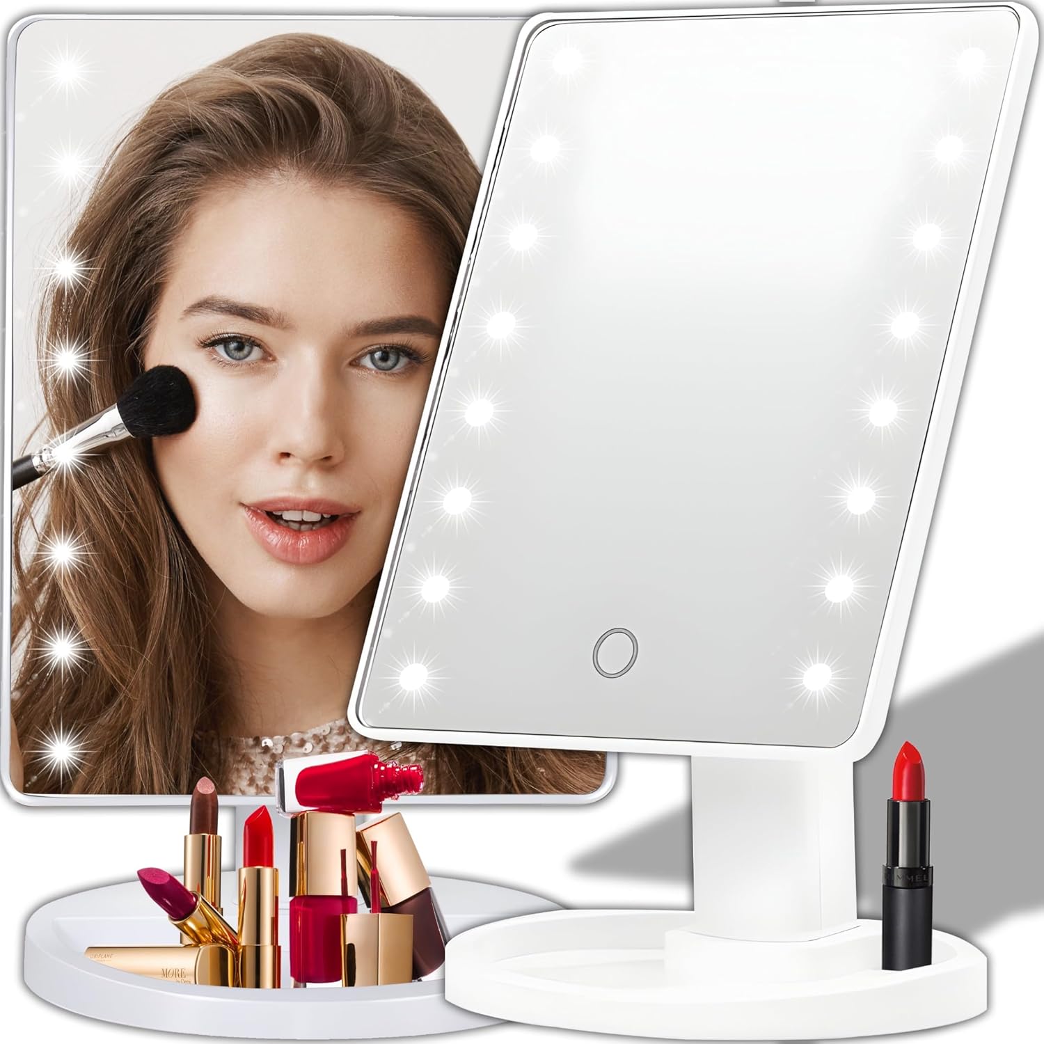 Miroir cosmétique LED : un accessoire indispensable pour votre salle de bain

Découvrez le miroir cosmétique LED, équipé de 16 LEDs, offrant une rotation à 360° et une inclinaison à 180°, pour un maquillage parfait en toute simplicité. Avec sa base pratique dotée d'une étagère, ce miroir est l’allié idéal pour toutes les personnes soucieuses de leur beauté.