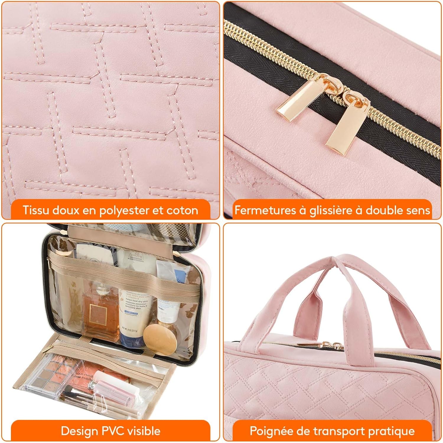 Trousse de toilette de voyage : grande trousse de maquillage suspendue pour femmes, idéale pour organiser vos cosmétiques en toute élégance – Image 5