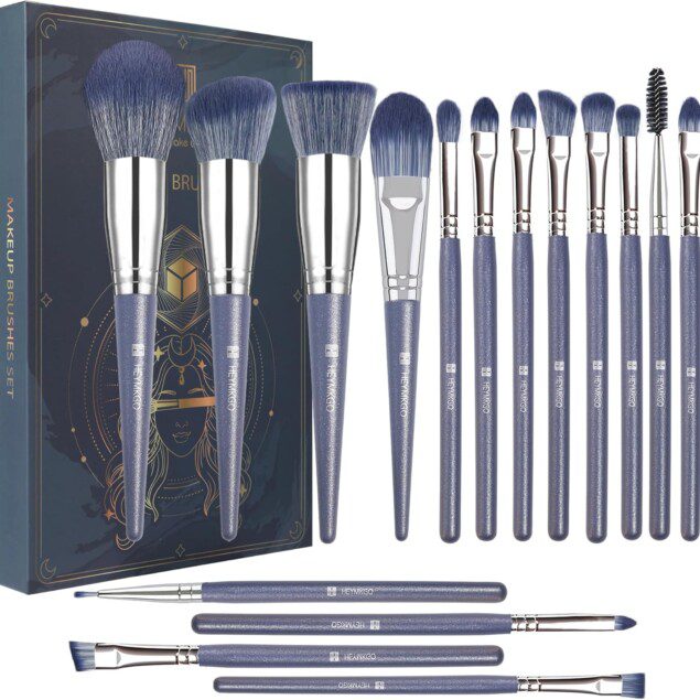 Pinceaux de maquillage HEYMKGO : ensemble de 16 pièces pour un teint parfait   Découvrez des pinceaux aux poils synthétiques de qualité supérieure, idéaux pour un maquillage professionnel  