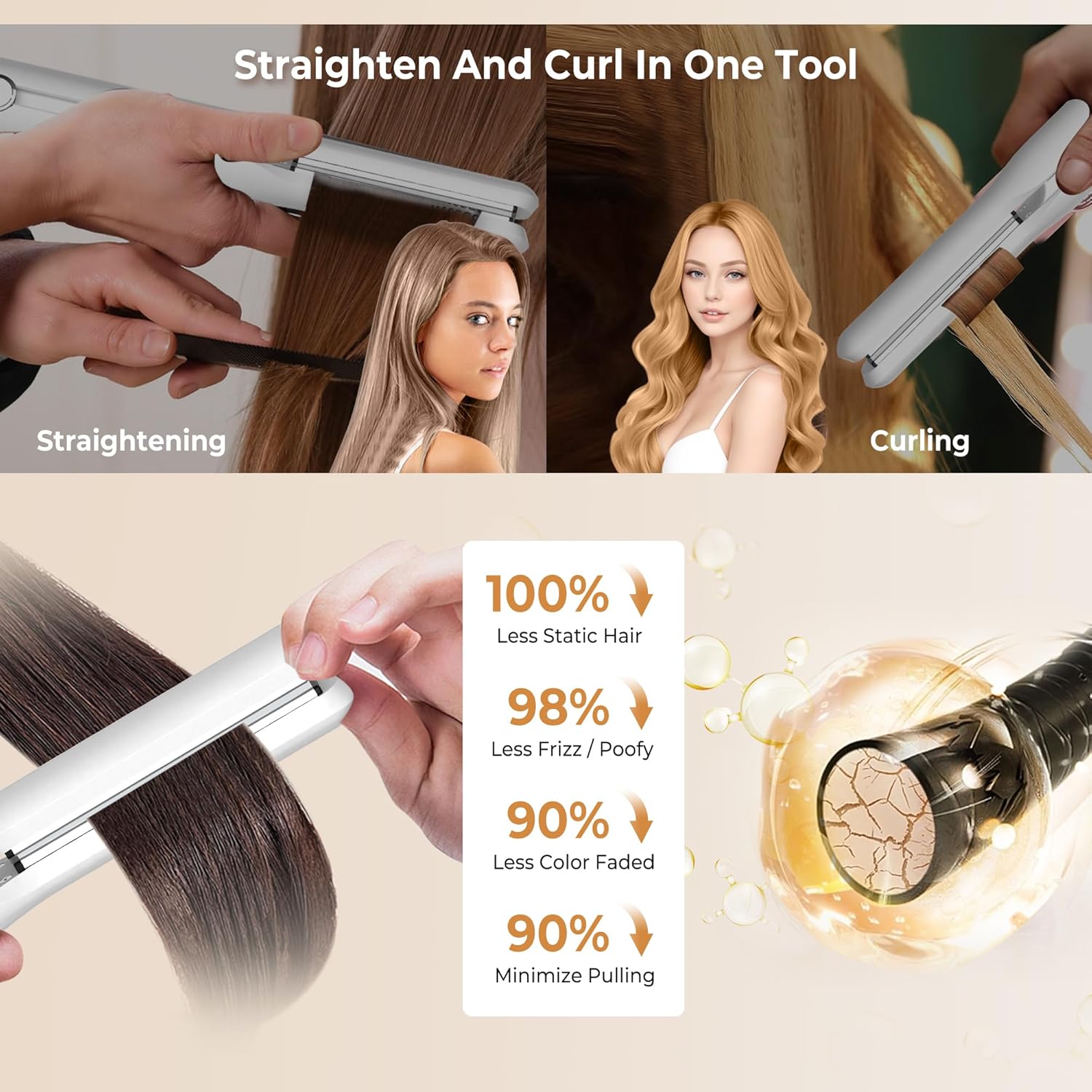 Portable fer à lisser sans fil : lisseur rechargeable pour cheveux courts et longs, idéal en voyage avec 3 températures et technologie d'ions négatifs – Image 6