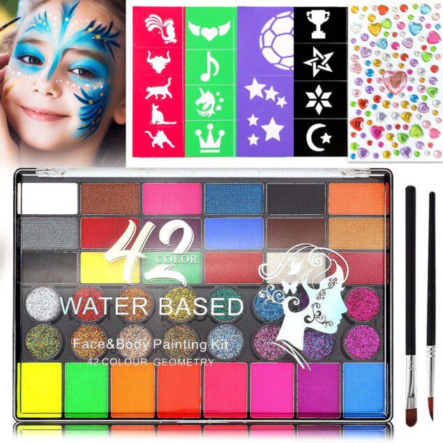 Peinture corporelle : palette de 42 couleurs pour enfants lors d'Halloween, Noël et carnavals