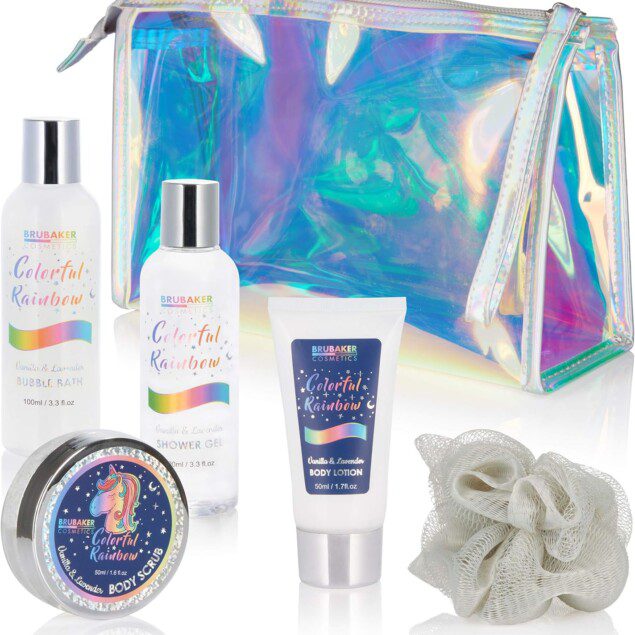 Coffret de bain et beauté vanille/lavande : l'évasion sensorielle pour les femmes 6 pièces essentielles dans une trousse licorne pour un moment de détente unique