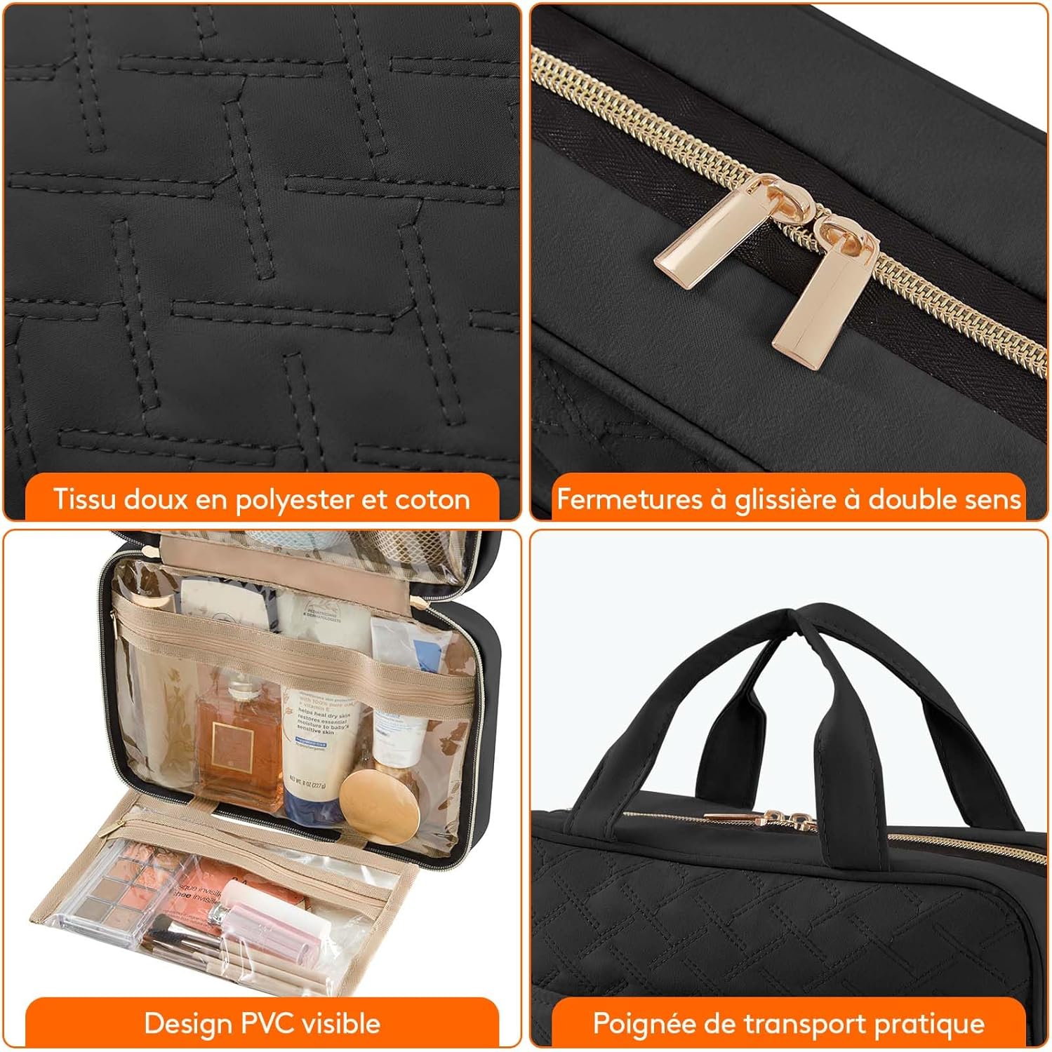 Trousse de toilette de voyage : grande trousse de maquillage suspendue pour femmes, parfaite pour organiser vos cosmétiques et bouteilles en toute élégance – Image 4