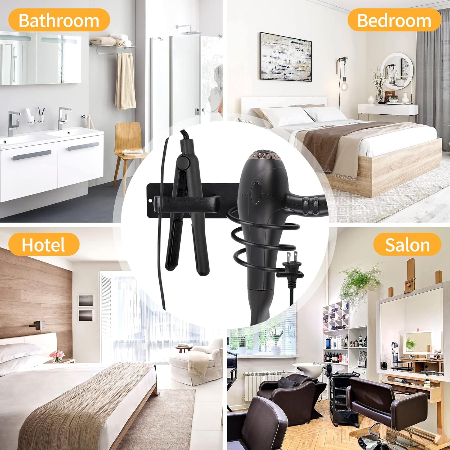 Porte sèche cheveux et support de lisseur : l'organisation parfaite pour votre salle de bain Découvrez notre support mural astucieux pour sèche cheveux et lisseurs, idéal pour les hôtels et les particuliers souhaitant optimiser l'espace de leur salle de bain tout en gardant leur matériel de coiffure à portée de main. Grâce à son range-câbles intégré, dites adieu au désordre et profitez d'un environnement élégant et fonctionnel. – Image 3