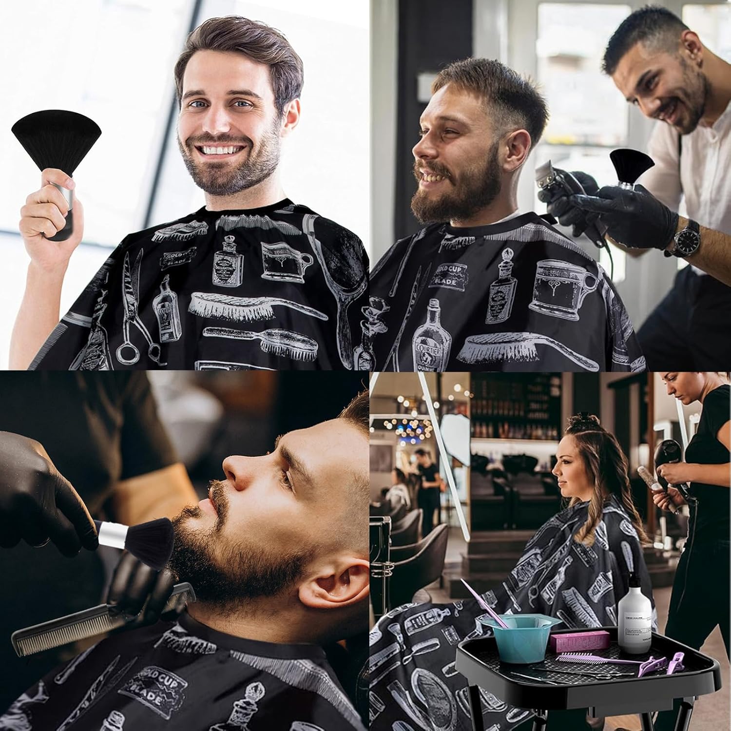 Cape de coiffure professionnelle : 4 pièces indispensables pour coiffeurs et salons Robe de coiffure avec brosse plumeau et peigne pour des coupes impeccables – Image 5
