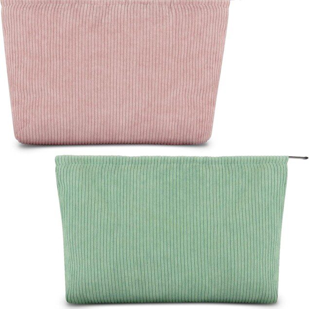 Pochette maquillage en velours côtelé : 2 pcs pour femme, idéale pour voyage et usage quotidien