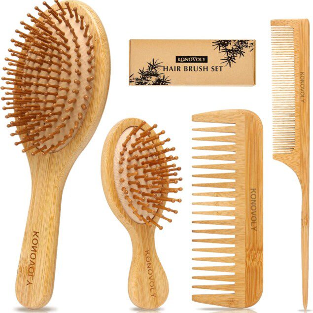 Brosses à cheveux en bambou : le kit écologique parfait pour femmes, hommes et enfants Offrez à vos cheveux secs et bouclés un massage doux et revitalisant