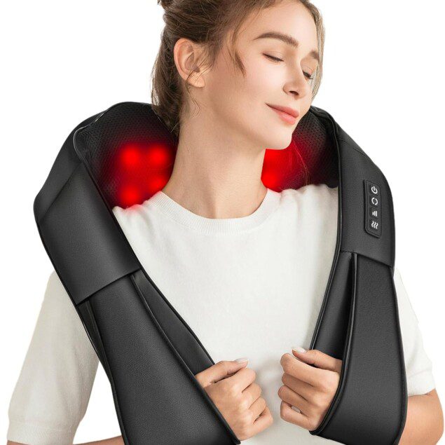 Masseur cervical thermique 3D : soulagez les douleurs musculaires pour un bien-être optimal   Idéal pour hommes et femmes, ce masseur dos et cervicales en cuir PU offre un confort inégalé
