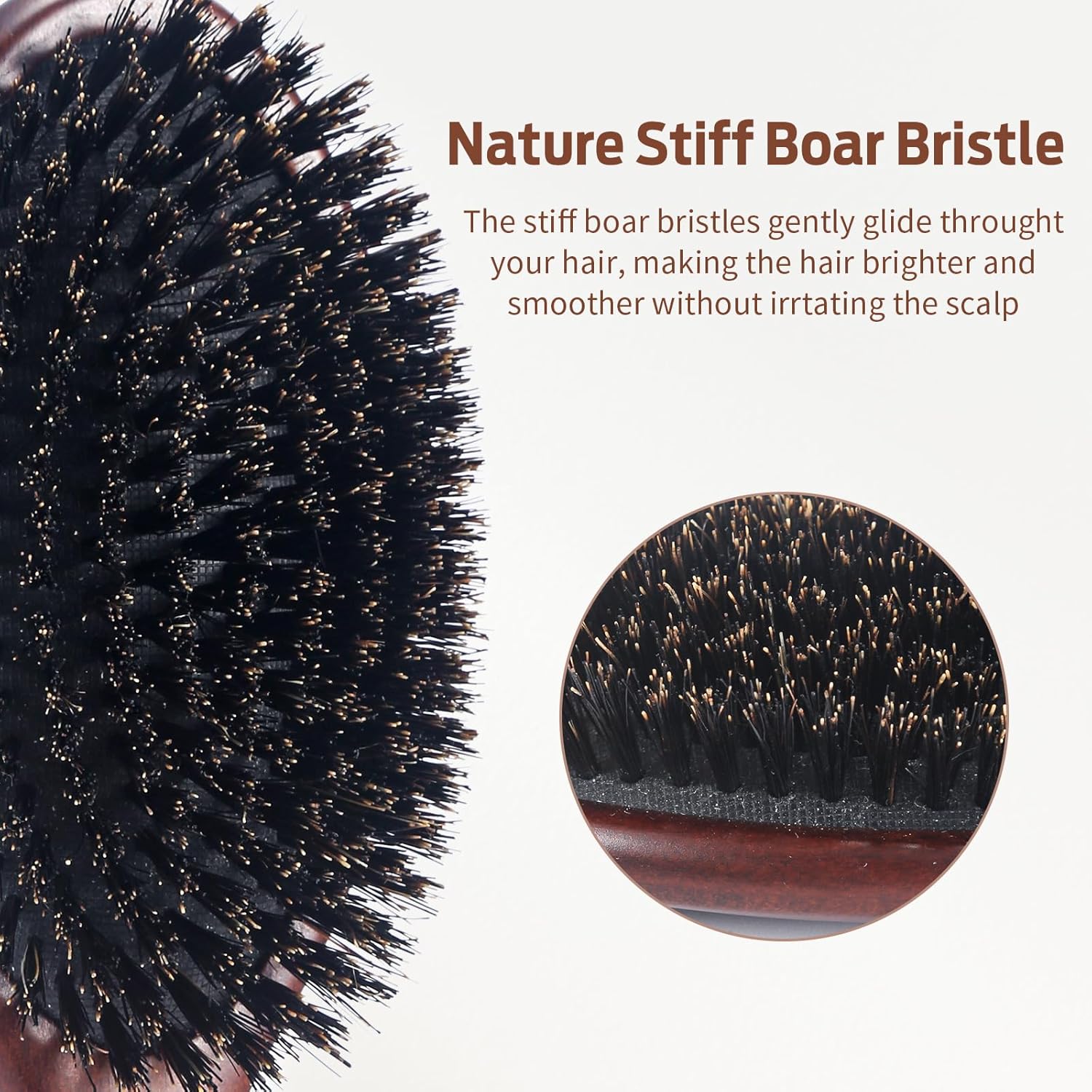 Brosse à cheveux en poils de sanglier : pour une coiffure parfaite des femmes, hommes et enfants Démêlez et coiffez vos cheveux fins grâce à des poils naturels et rigides – Image 3