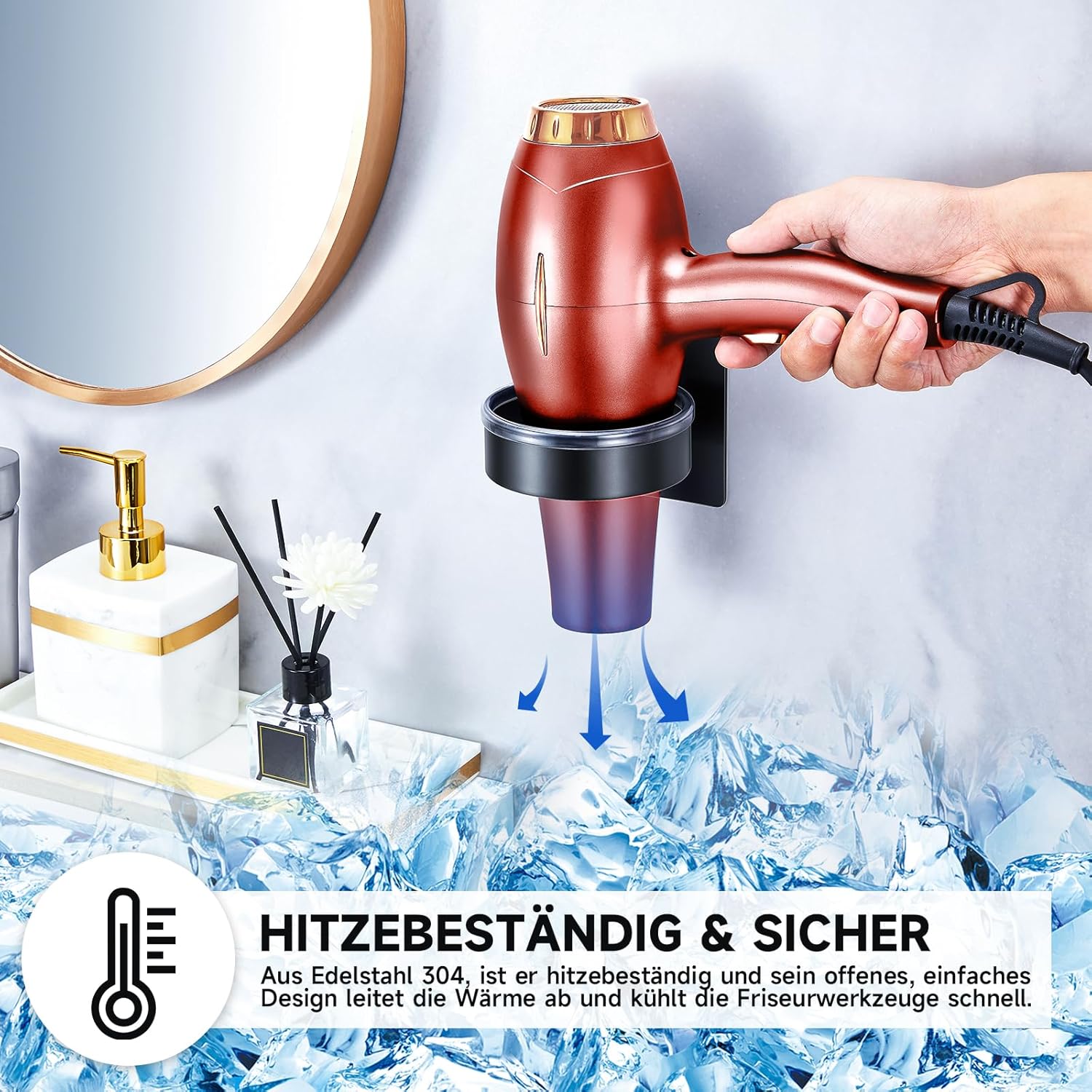 Support de sèche-cheveux mural en acier inoxydable : rangement pratique pour salle de bain, chambre à coucher et salon de coiffure – Image 8