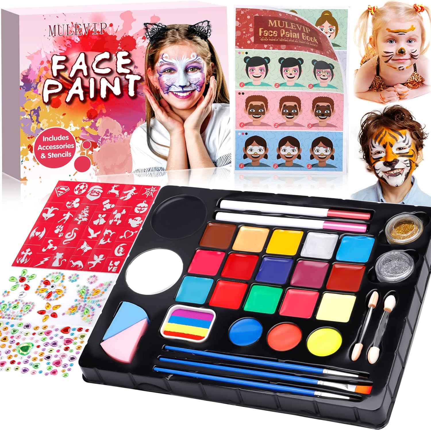 Palette de maquillage pour enfants : kit de peinture visage et corps 41PCS pour des créations festives inoubliables