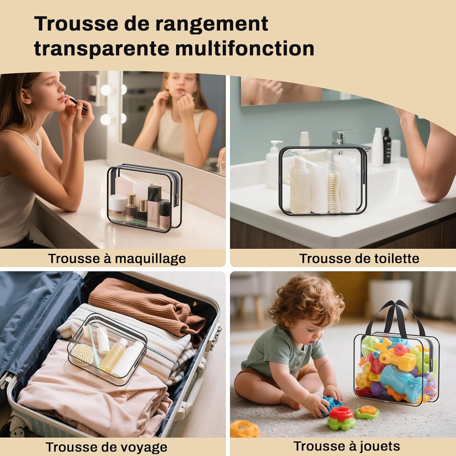 Trousse de toilette transparente 3PCS : le kit de voyage idéal pour femmes et hommes en avion – Image 7