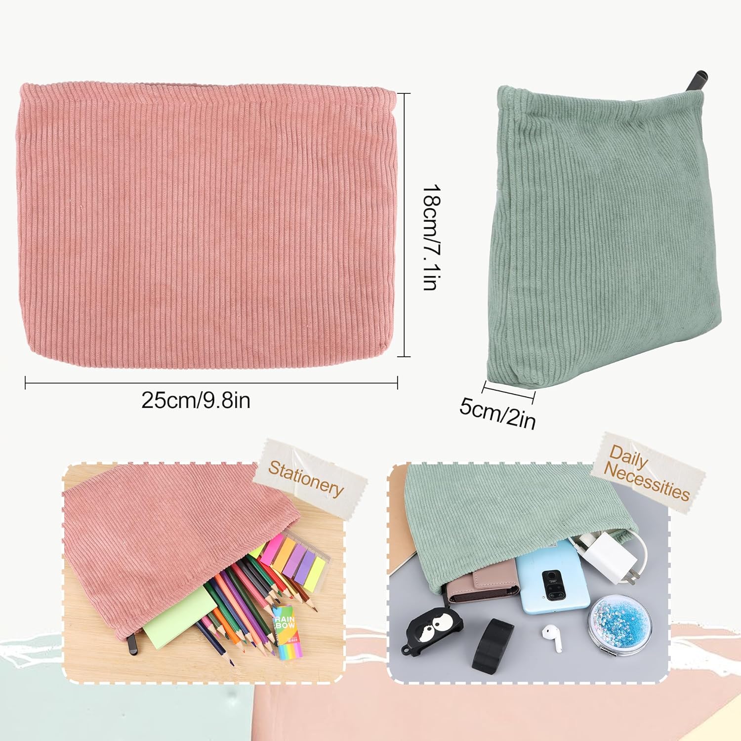 Petite pochette maquillage en velours côtelé : l'accessoire idéal pour femmes en voyage, élégante et imperméable – Image 2