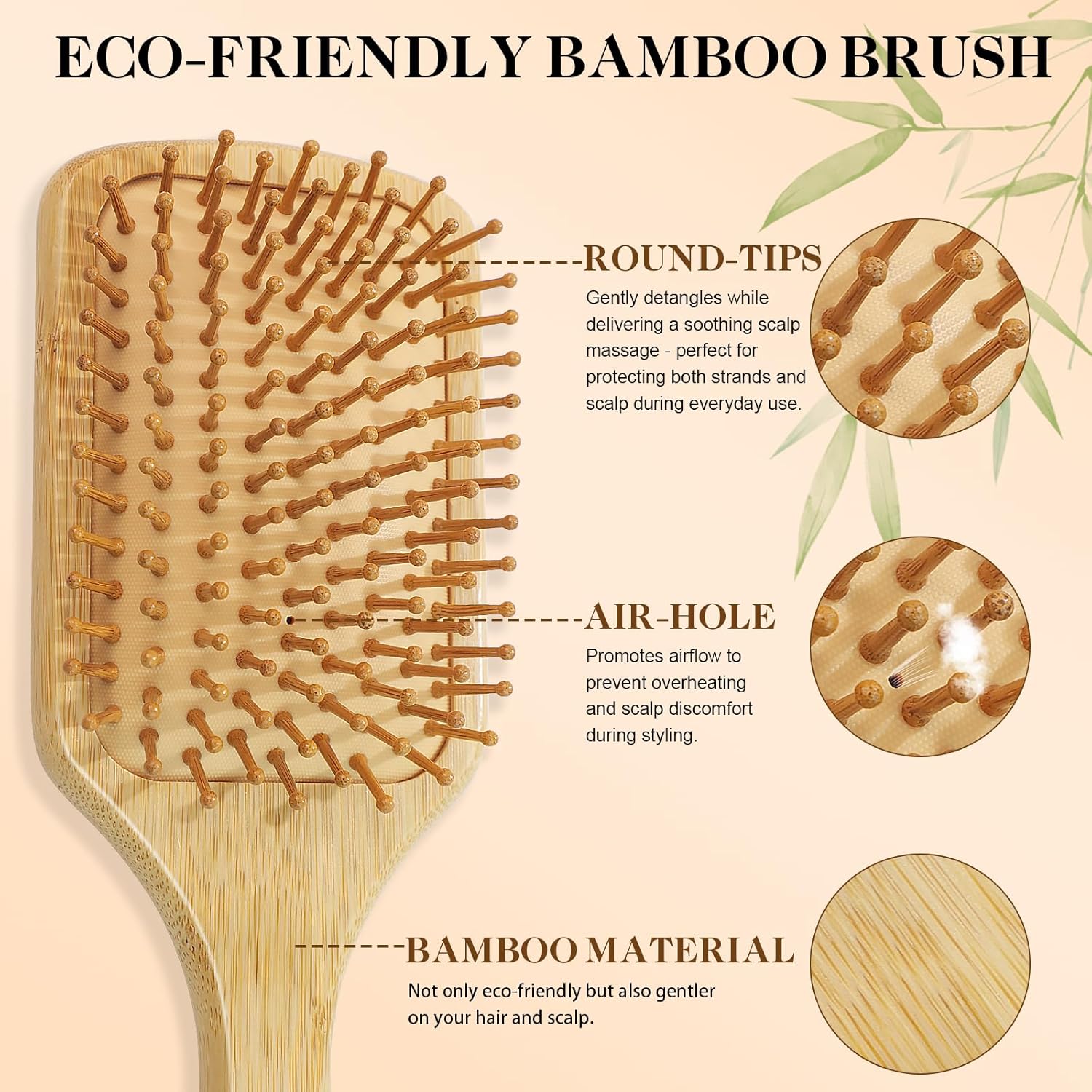 Brosses à cheveux en bambou : le choix naturel pour cheveux secs, frisés ou mouillés Transformez votre routine capillaire avec ces 5 brosses démêlantes pour femmes et hommes – Image 2