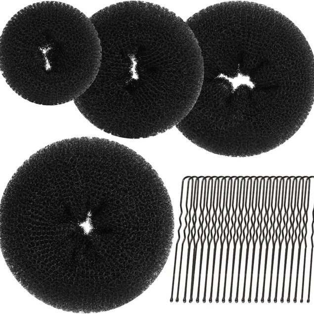 Accessoires de coiffure : lot de 4 nœuds à chignon et 20 épingles pour une coiffure impeccable pour enfants, filles et femmes