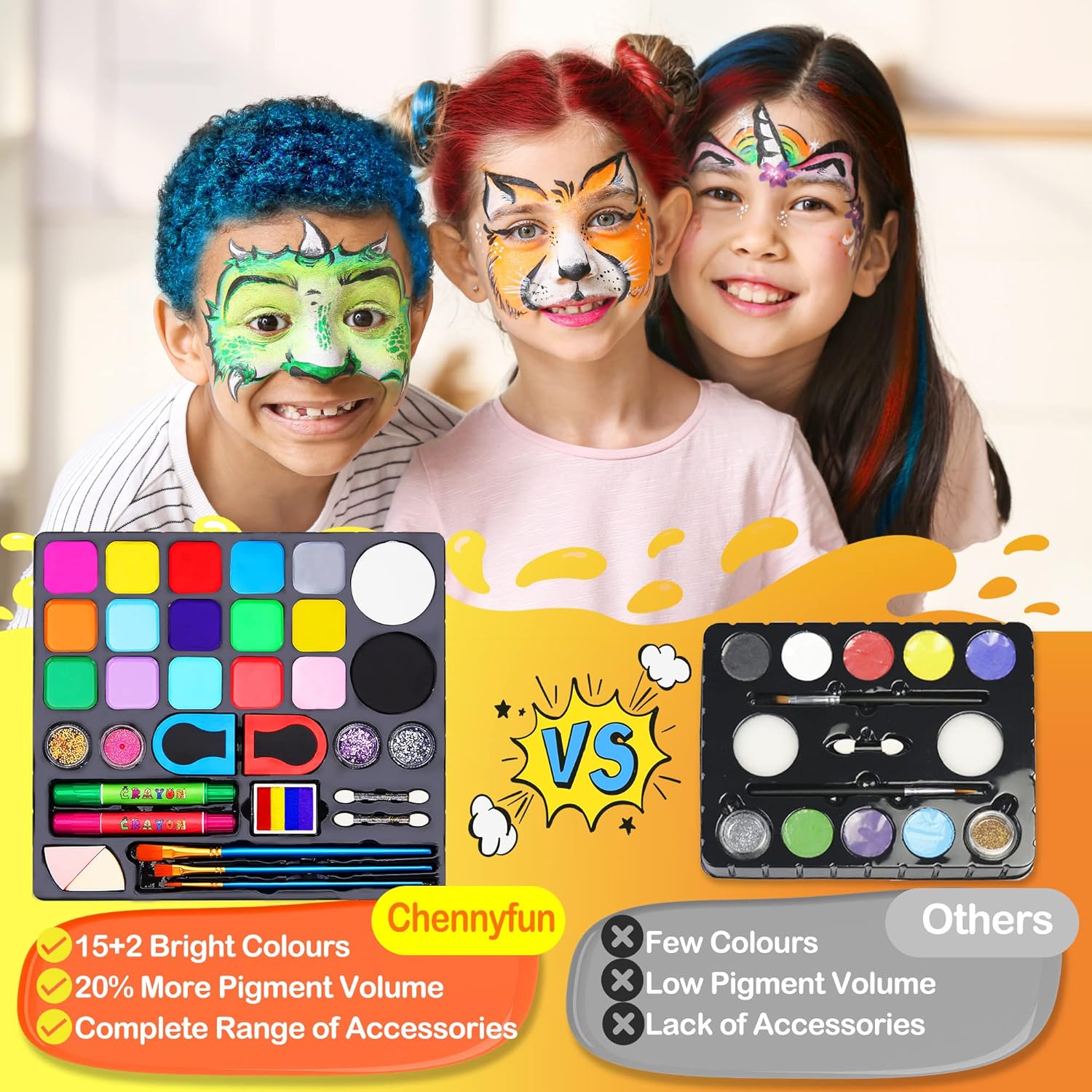 Palette de maquillage enfants : kit de peinture pour le visage et le corps, idéal pour Noël, Halloween et carnaval – Image 3
