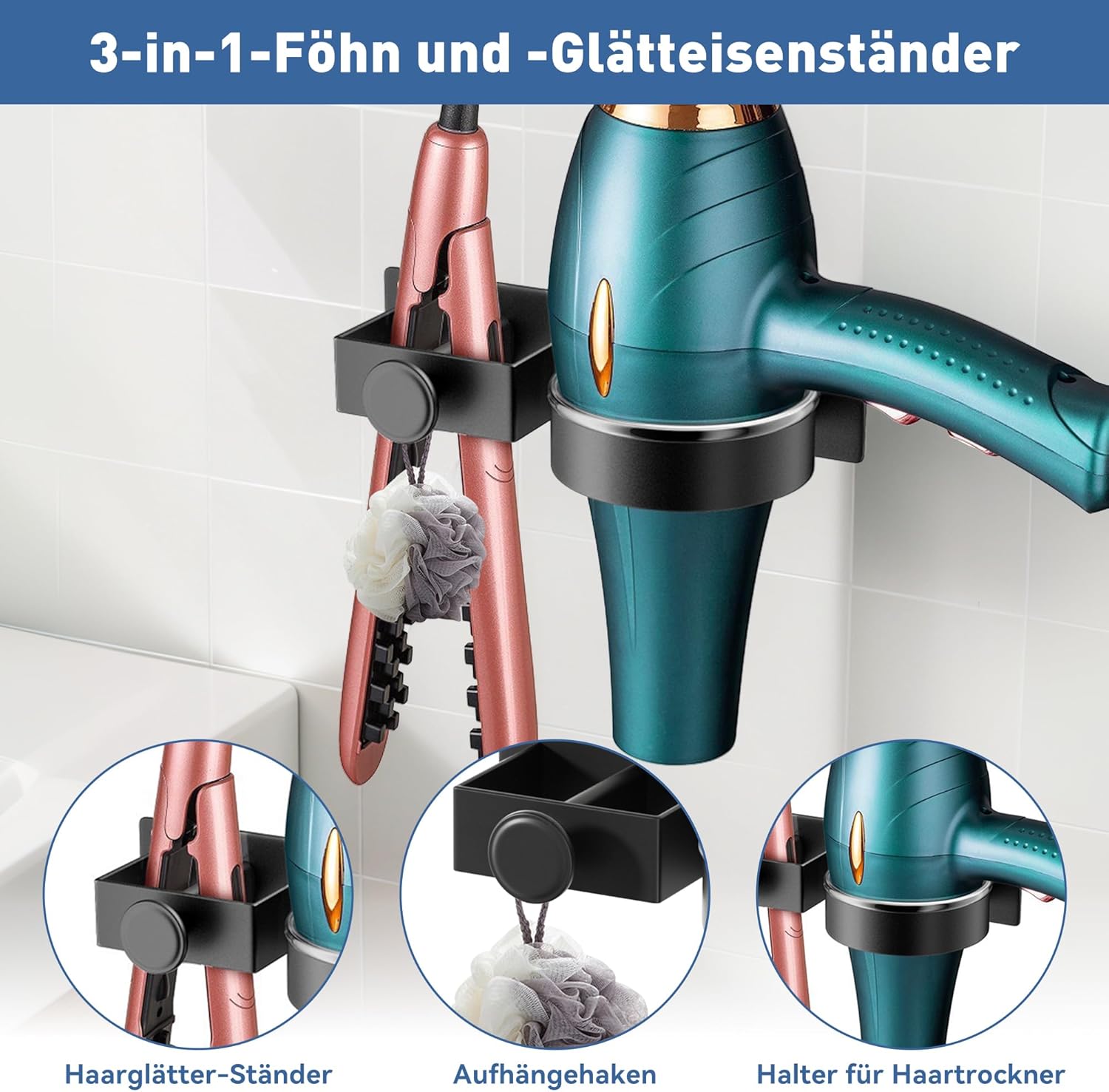 Support pour sèche-cheveux et fer à lisser : idéal pour une salle de bain bien organisée – Image 2