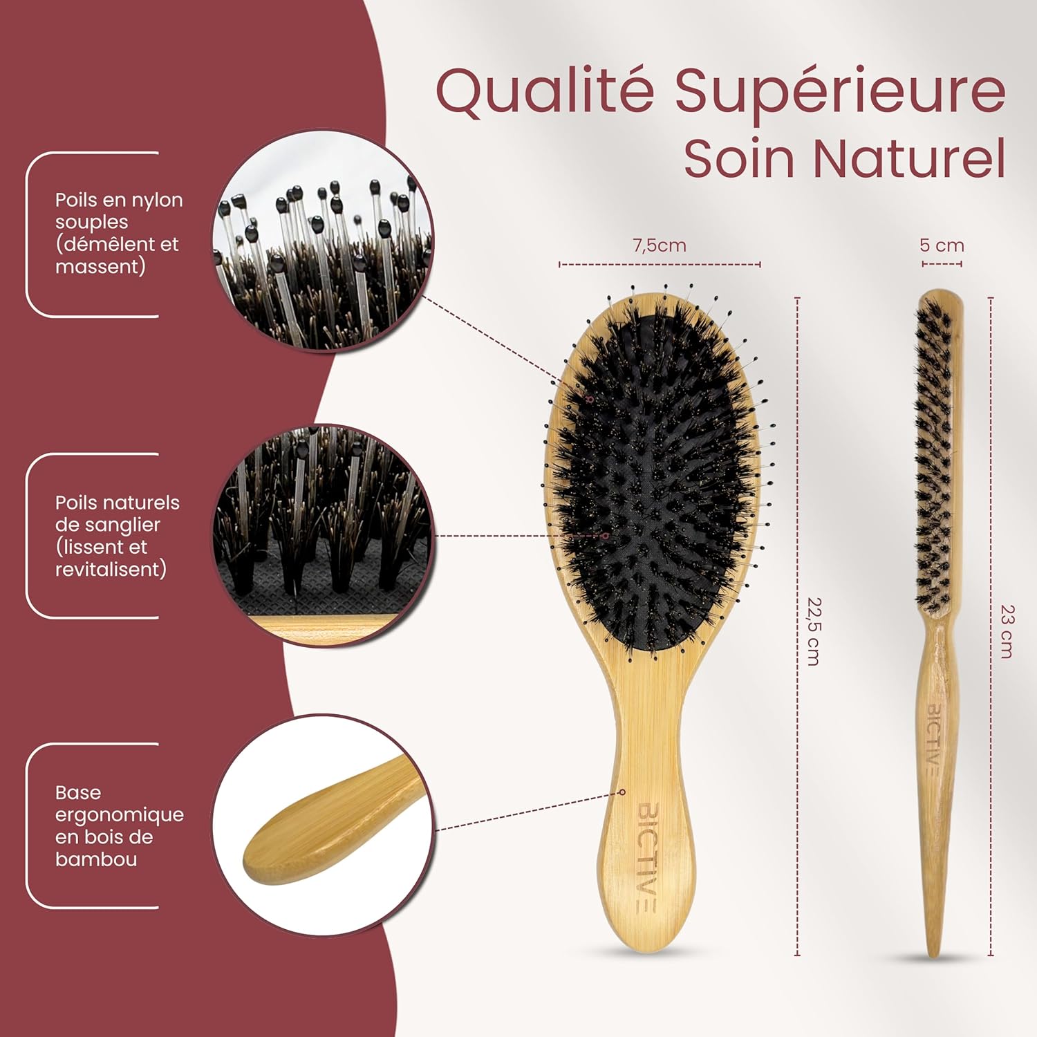 Brosses cheveux poils de sanglier : kit idéal pour femmes et hommes avec cheveux fins et fragiles – Image 4