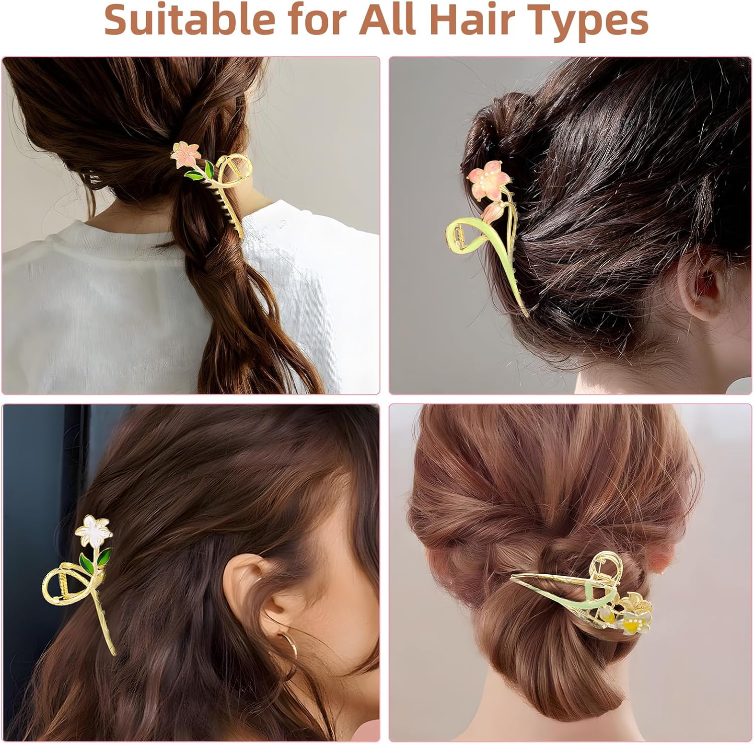 Pince à cheveux antidérapante pour femmes : élégance et maintien optimal avec les 4 pièces Gardenia Lily – Image 4