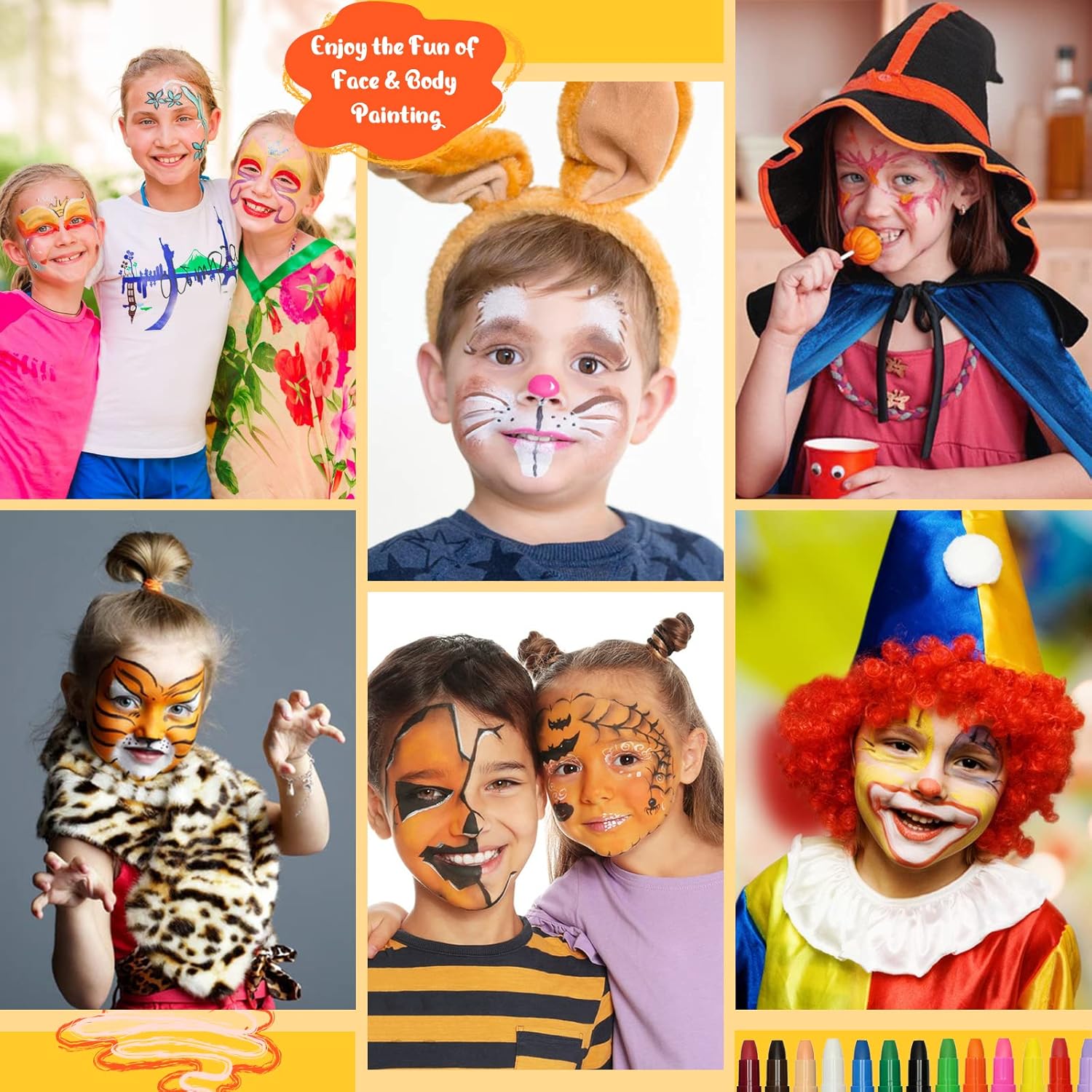 Peinture visage bio pour enfants : kit de 14 couleurs pour un carnaval créatif et sans danger – Image 7