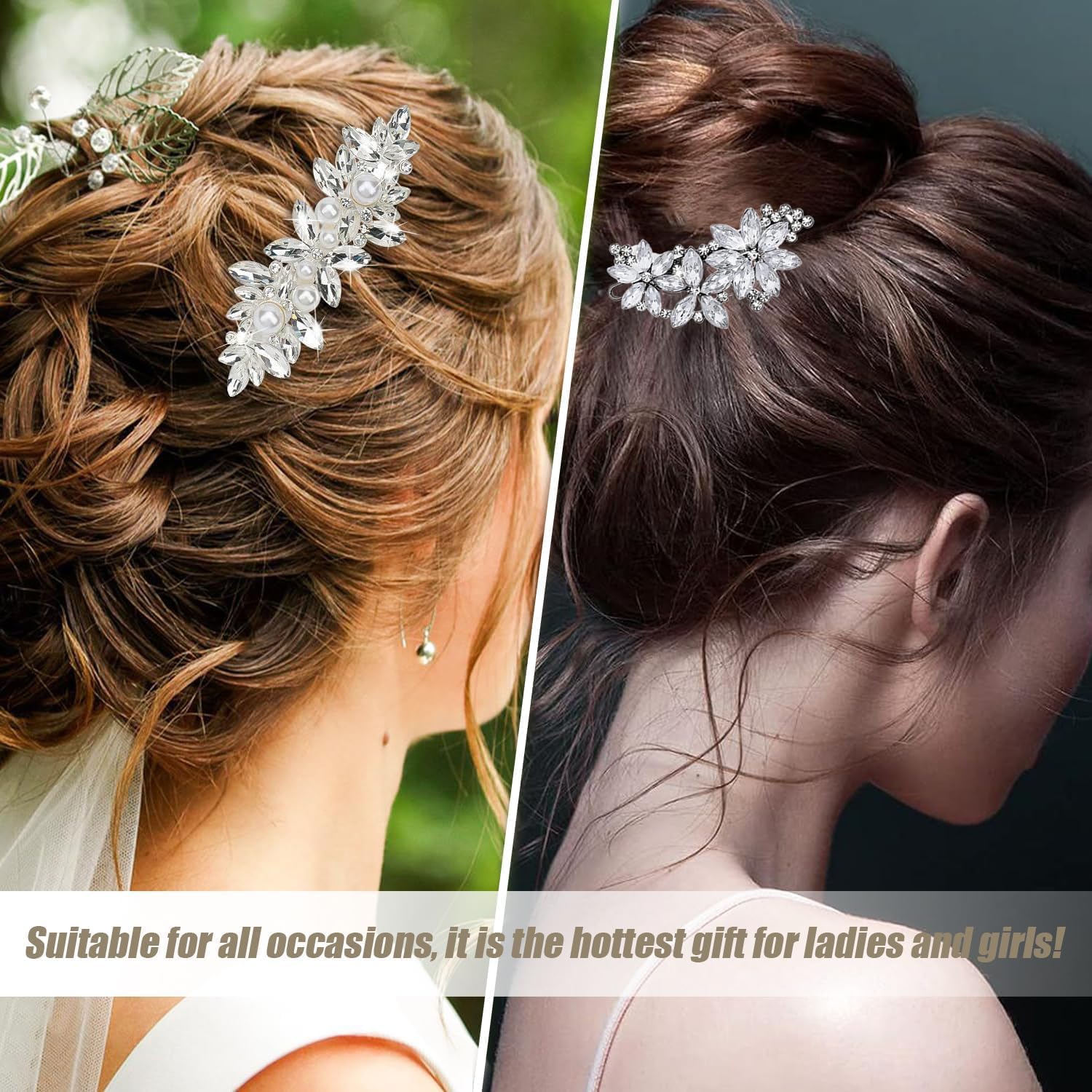 Accessoires de mariage : 3 pièces de clips à cheveux en strass pour mariées et demoiselles d'honneur, élégance et brillance assurées – Image 6