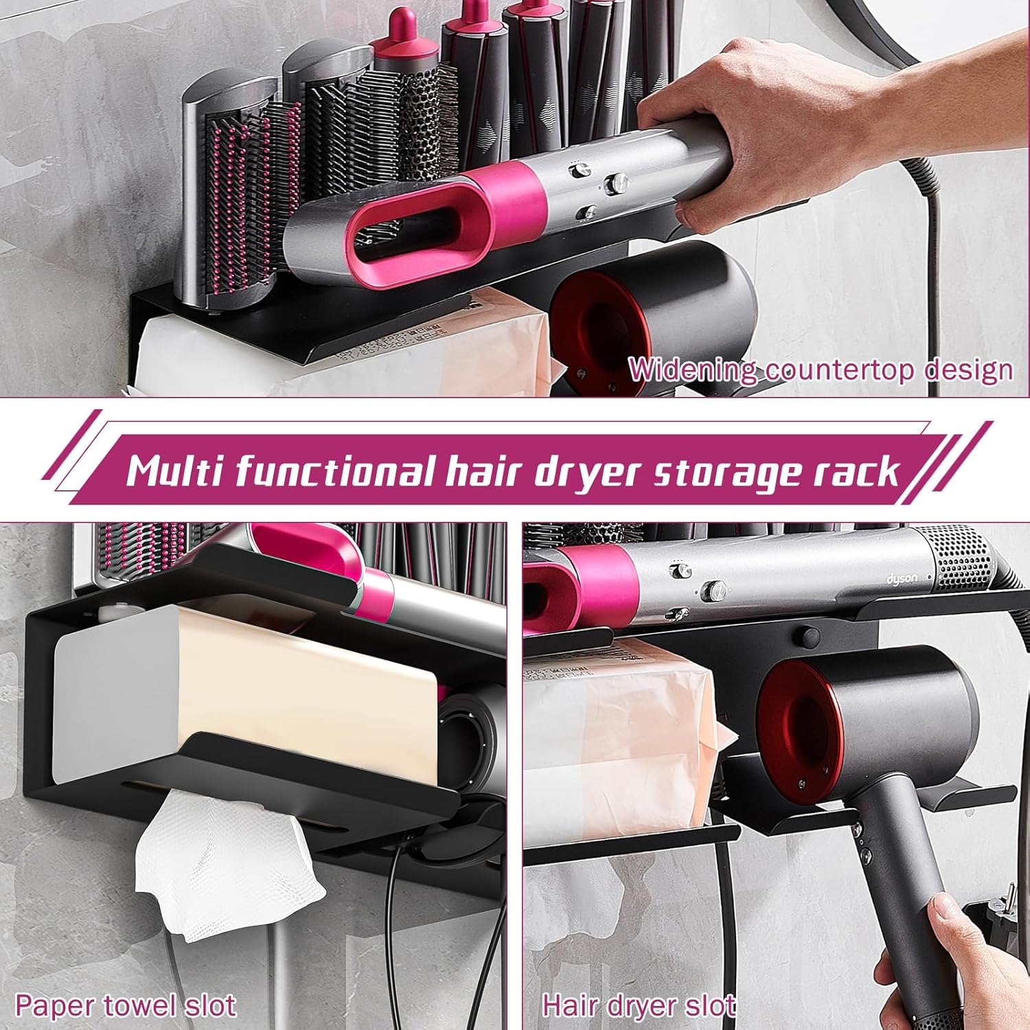 Support mural en acier inoxydable pour Dyson Airwrap : rangement élégant et pratique pour vos accessoires de coiffure – Image 2