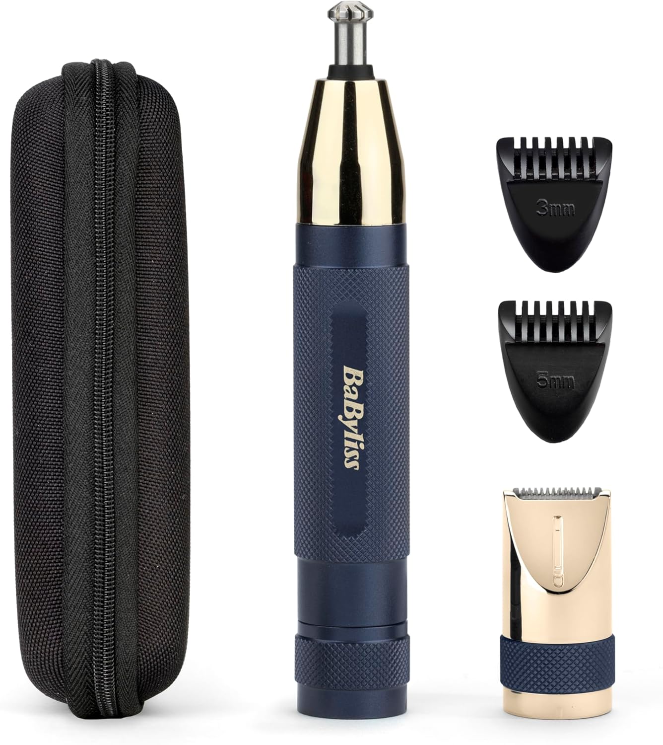 Tondeuse de nez, oreilles et sourcils pour homme : kit de toilettage élégant en doré et bleu pour un look soigné