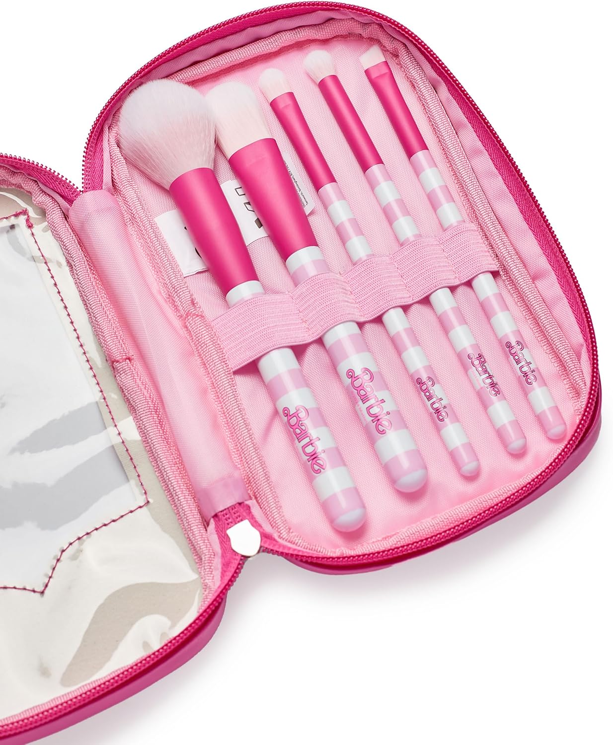 Ensemble de pinceaux de maquillage pour femmes : des outils de beauté élégants avec étui zippé en rose – Image 4