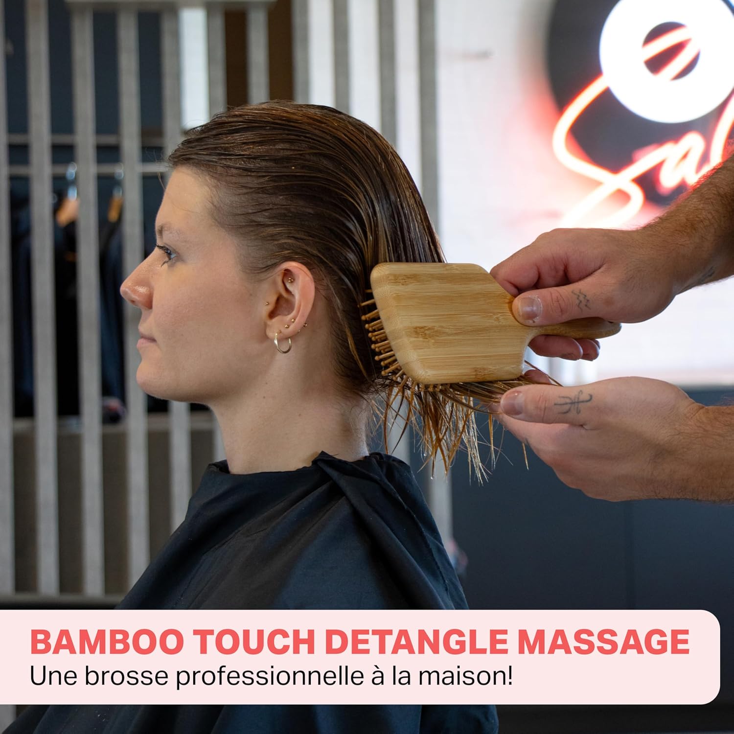 Brosse en bambou écologique : démêlage en douceur et massage du cuir chevelu pour les cheveux sensibles – Image 6