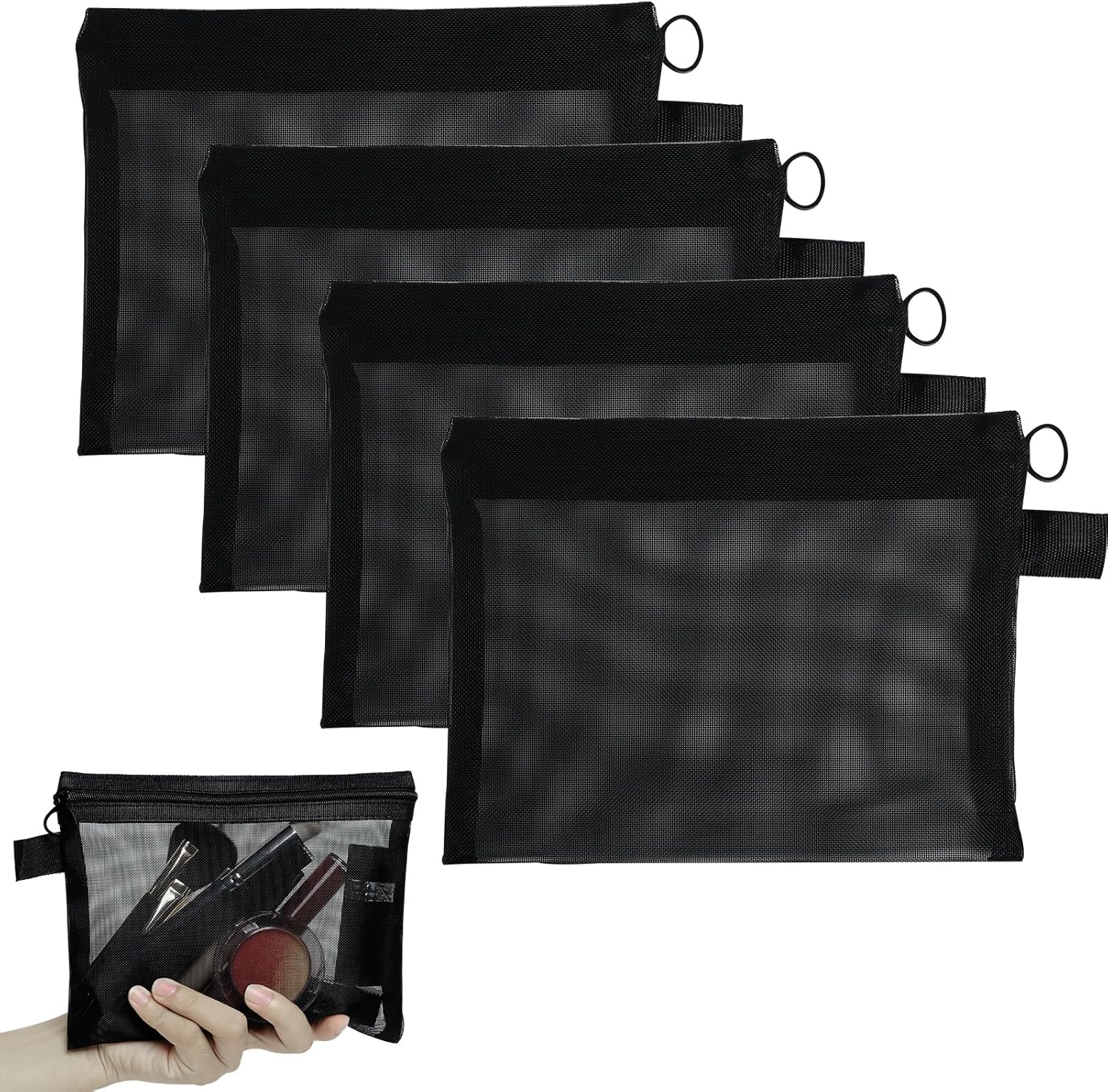 Lot de 4 sacs de rangement de maquillage en maille : élégance et praticité pour les passionnées de beauté – Image 2